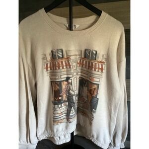 Womens Love And Lace Large Beige Crewneck Sweatshirt Of Parisian Street Scene